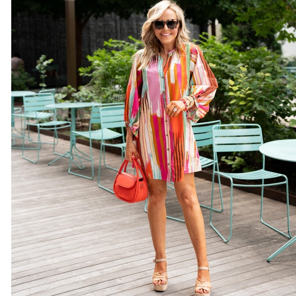 Crosby by Mollie Burch Liv Dress Medium Multicolor Abstract Balloon Sleeve Mini